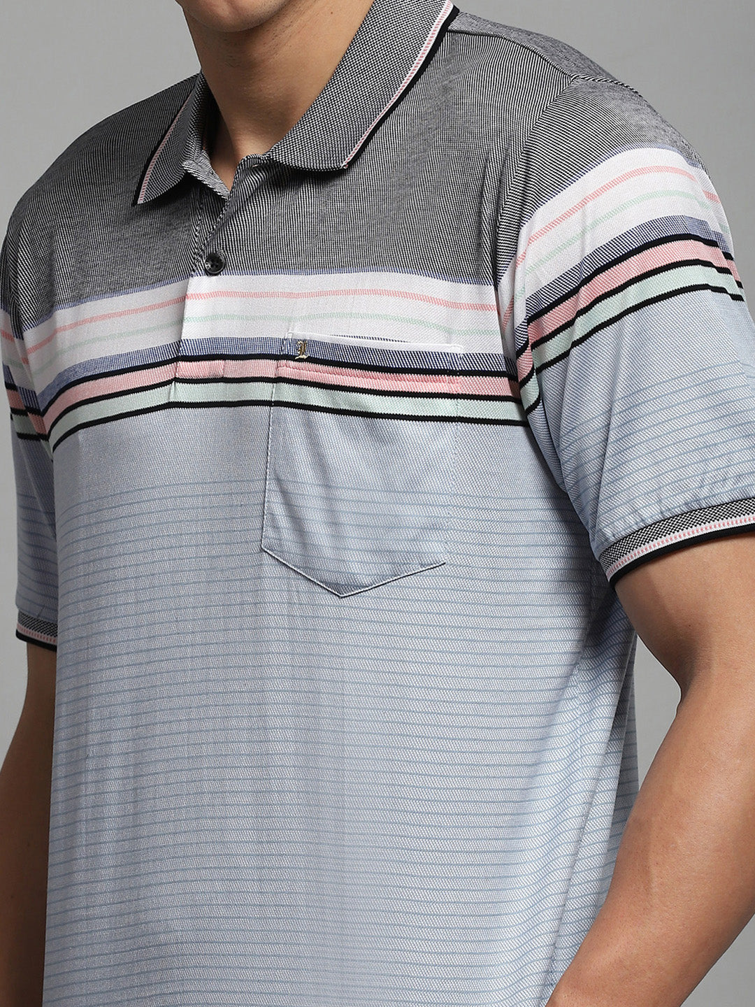 Luxuria Men Blue Stripe Collar Half Sleeve T-Shirt - Image 7
