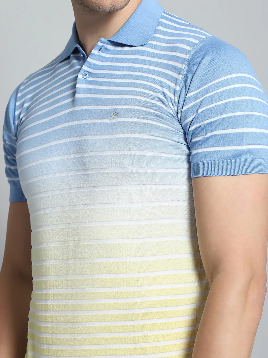Men Blue Stripe Collar Half Sleeve T-Shirt - Image 7