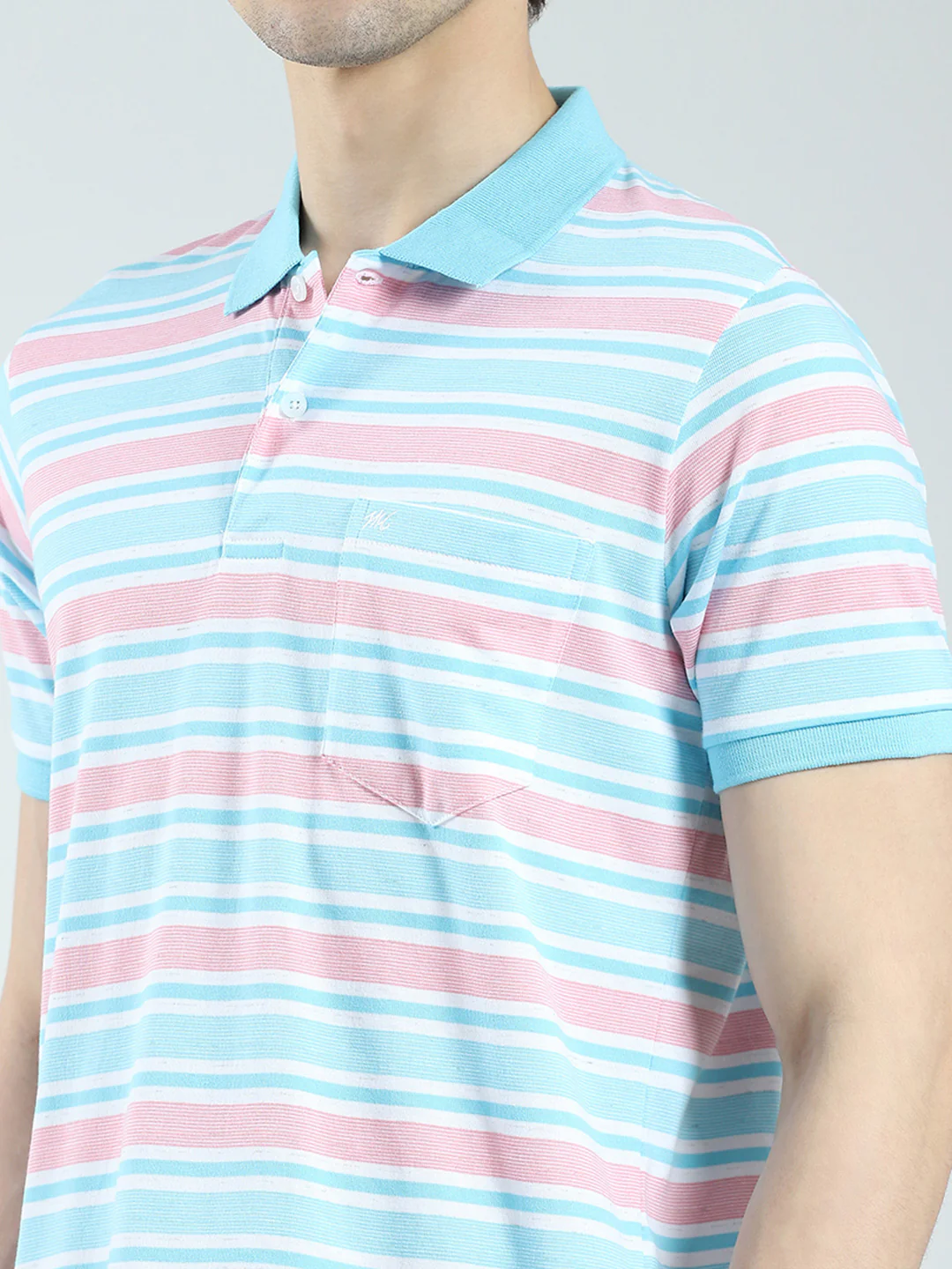 Men Blue Stripe Collar Half Sleeve T-Shirt - Image 6