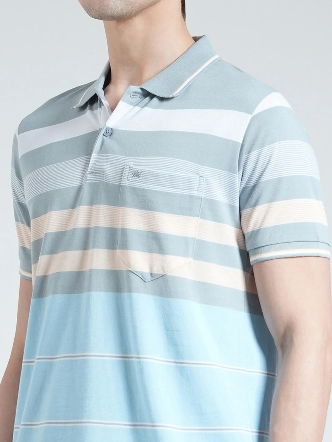 Men Blue Stripe Collar Half Sleeve T-Shirt - Image 6
