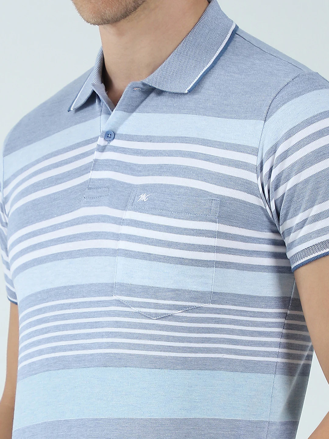 Men Blue Stripe Collar Half Sleeve T-Shirt - Image 7