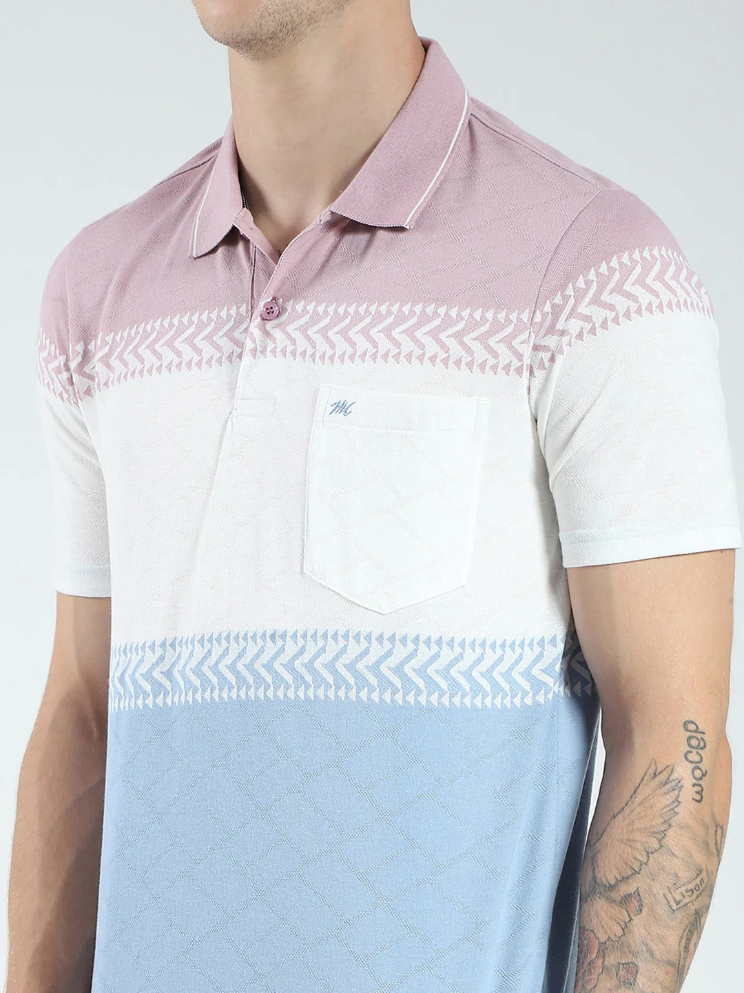 Men Blue Stripe Collar Half Sleeve T-Shirt - Image 7