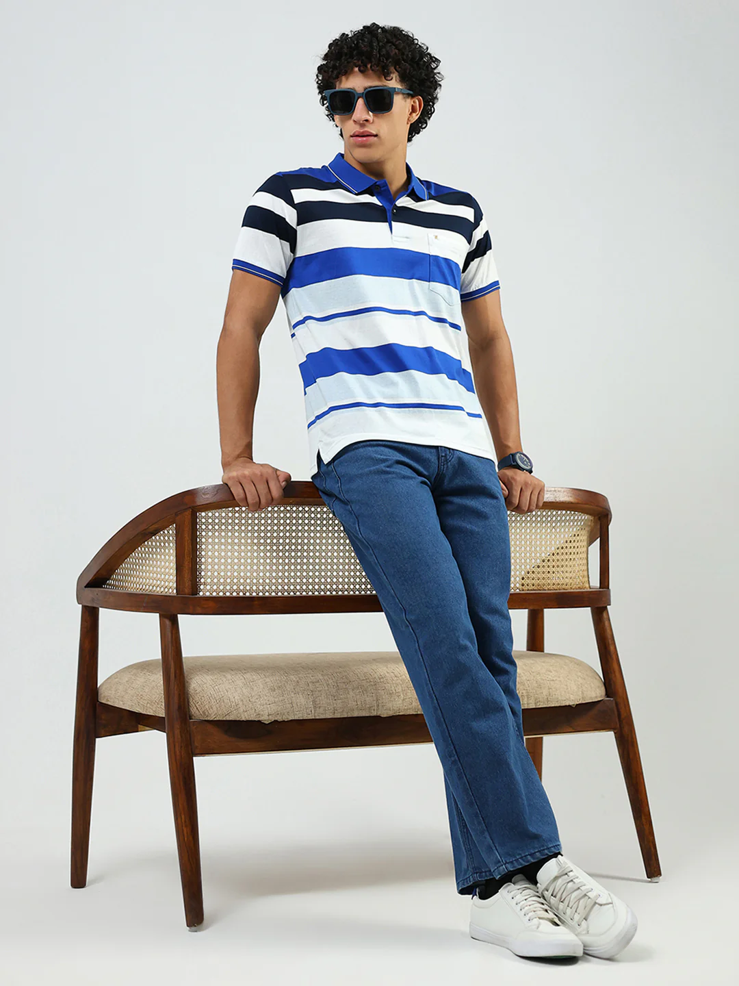 Luxuria Men Blue Stripe Collar Half Sleeve T-Shirt - Image 2