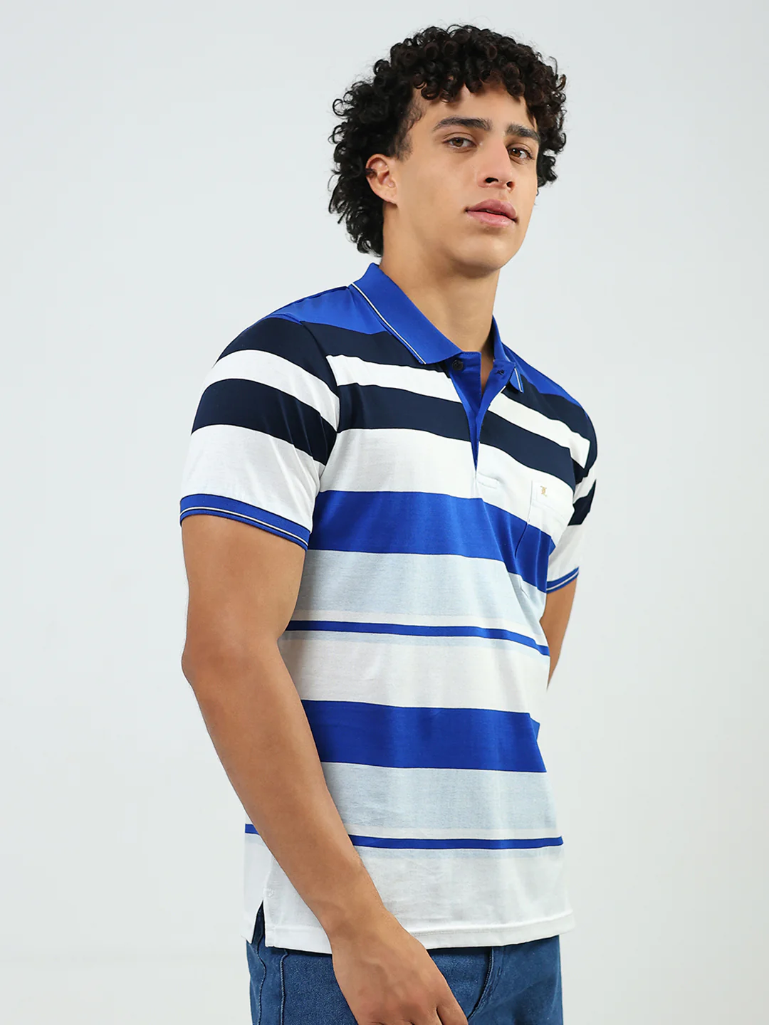 Luxuria Men Blue Stripe Collar Half Sleeve T-Shirt - Image 4