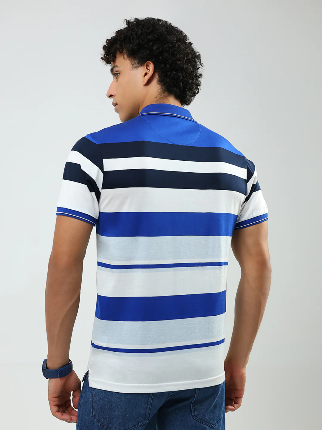 Luxuria Men Blue Stripe Collar Half Sleeve T-Shirt - Image 5