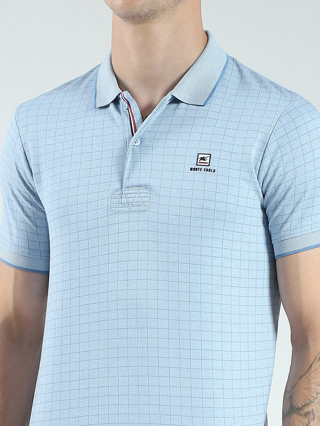 Men Blue Stripe Collar Half Sleeve T-Shirt - Image 7