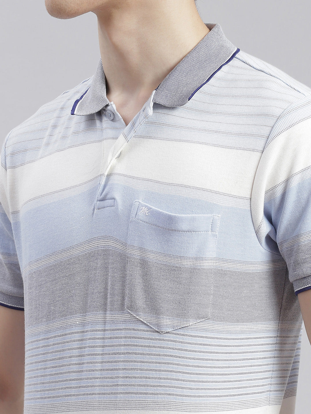 Men Blue Stripe Collar Half Sleeve T-Shirts - Image 6