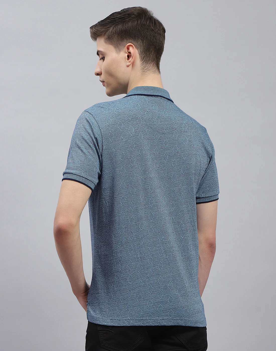 Men Blue Stripe Polo Collar Half Sleeve T-Shirt - Image 6