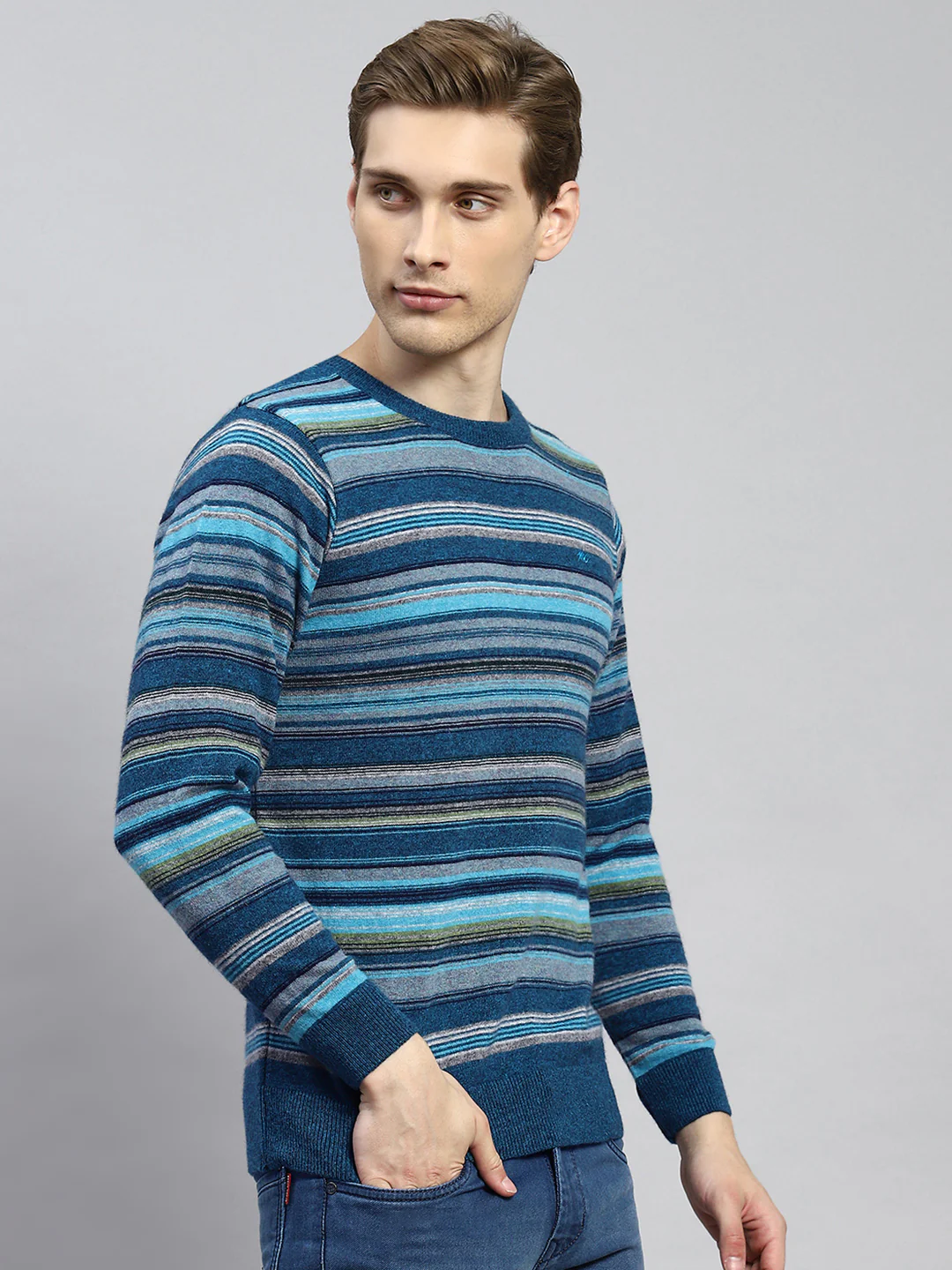 Men Blue Stripe Pullover - Image 3
