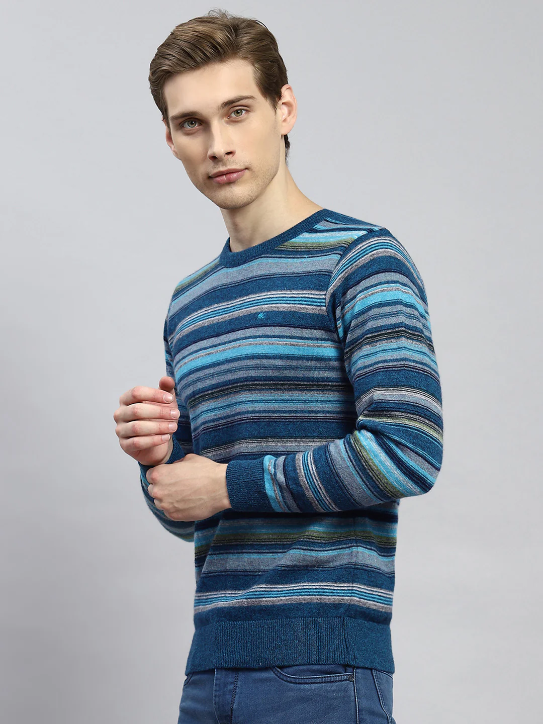 Men Blue Stripe Pullover - Image 4