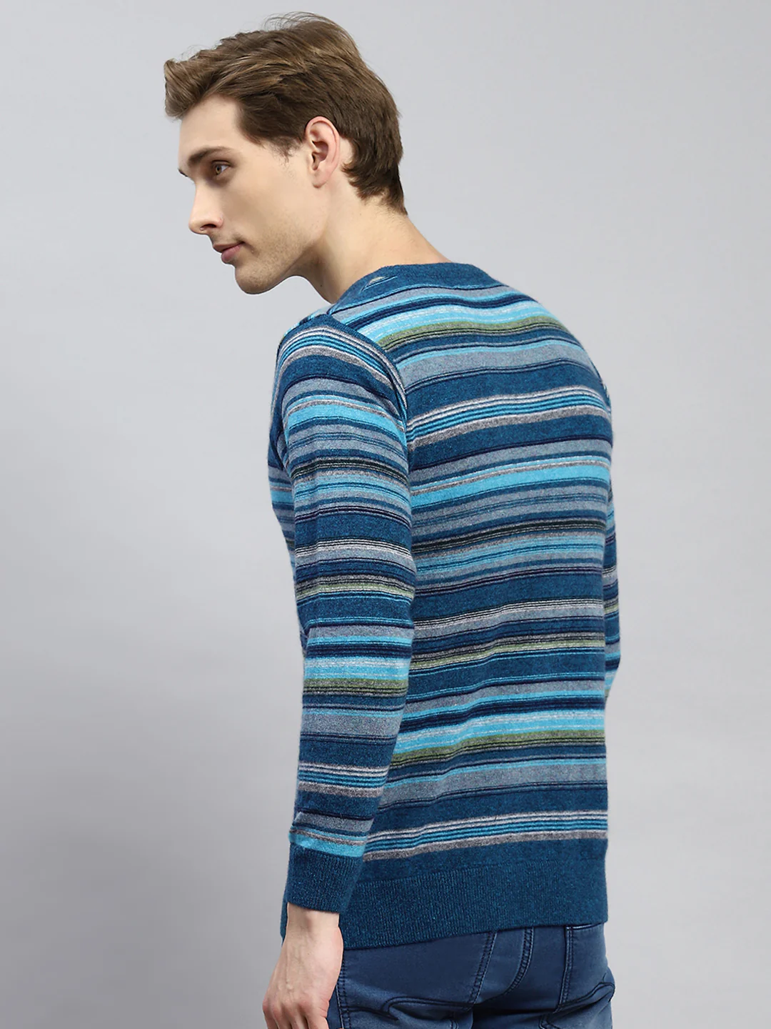 Men Blue Stripe Pullover - Image 5