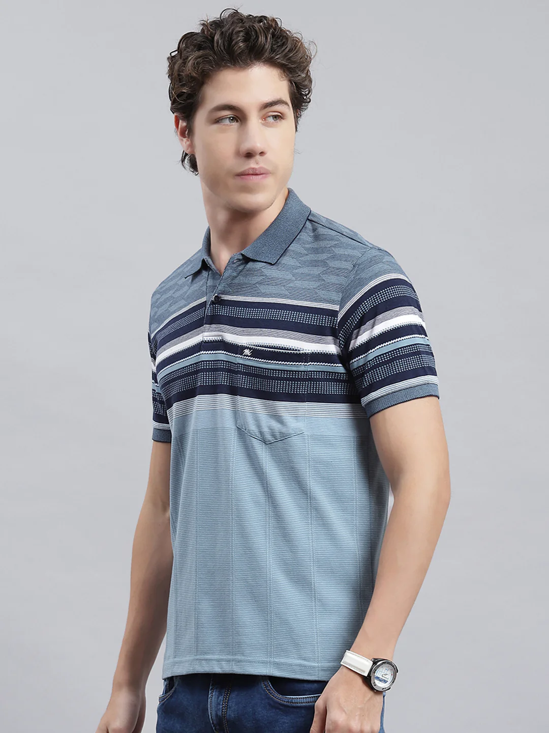 Men Blue Stripe T-Shirt - Image 4