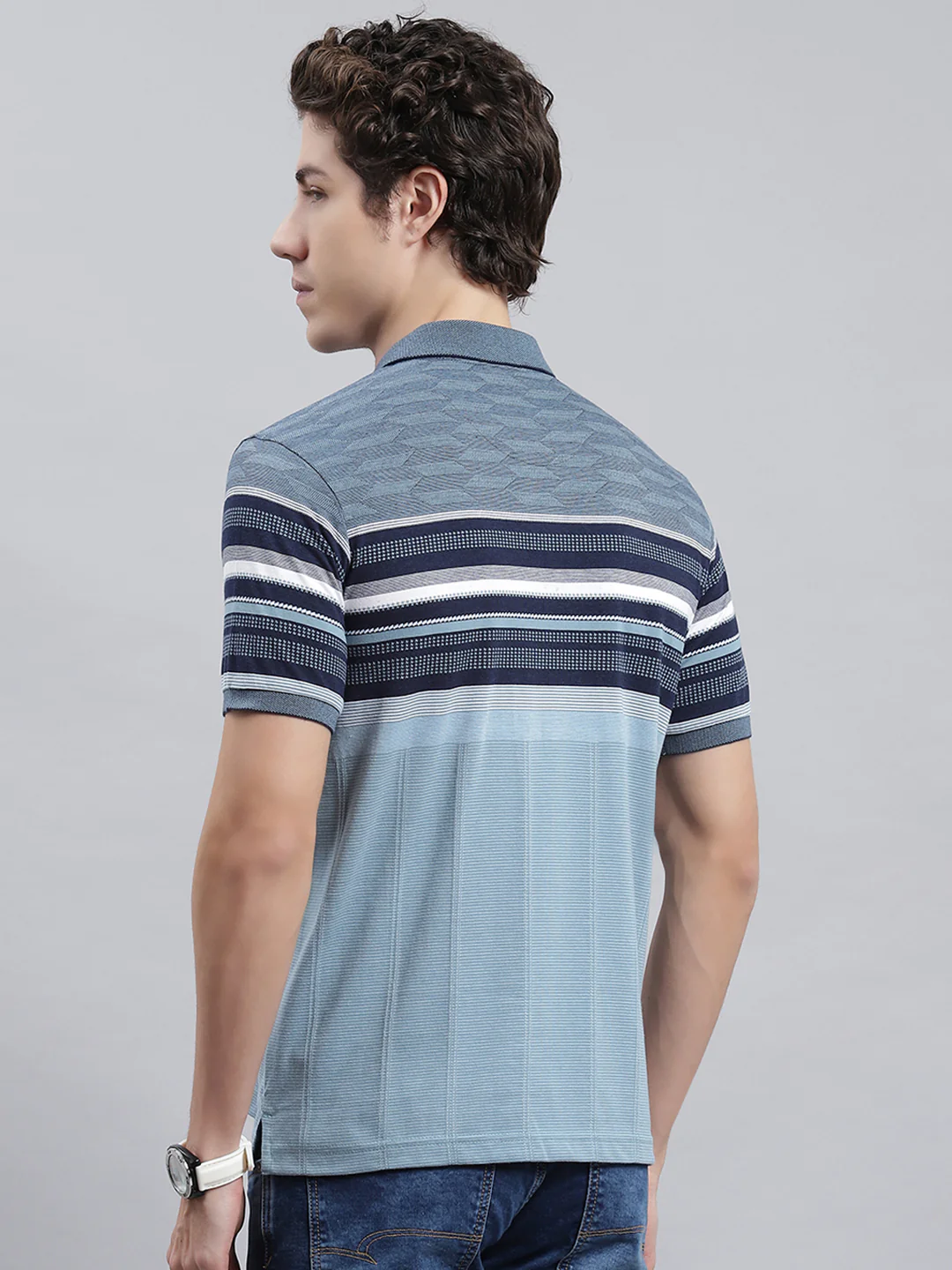Men Blue Stripe T-Shirt - Image 5