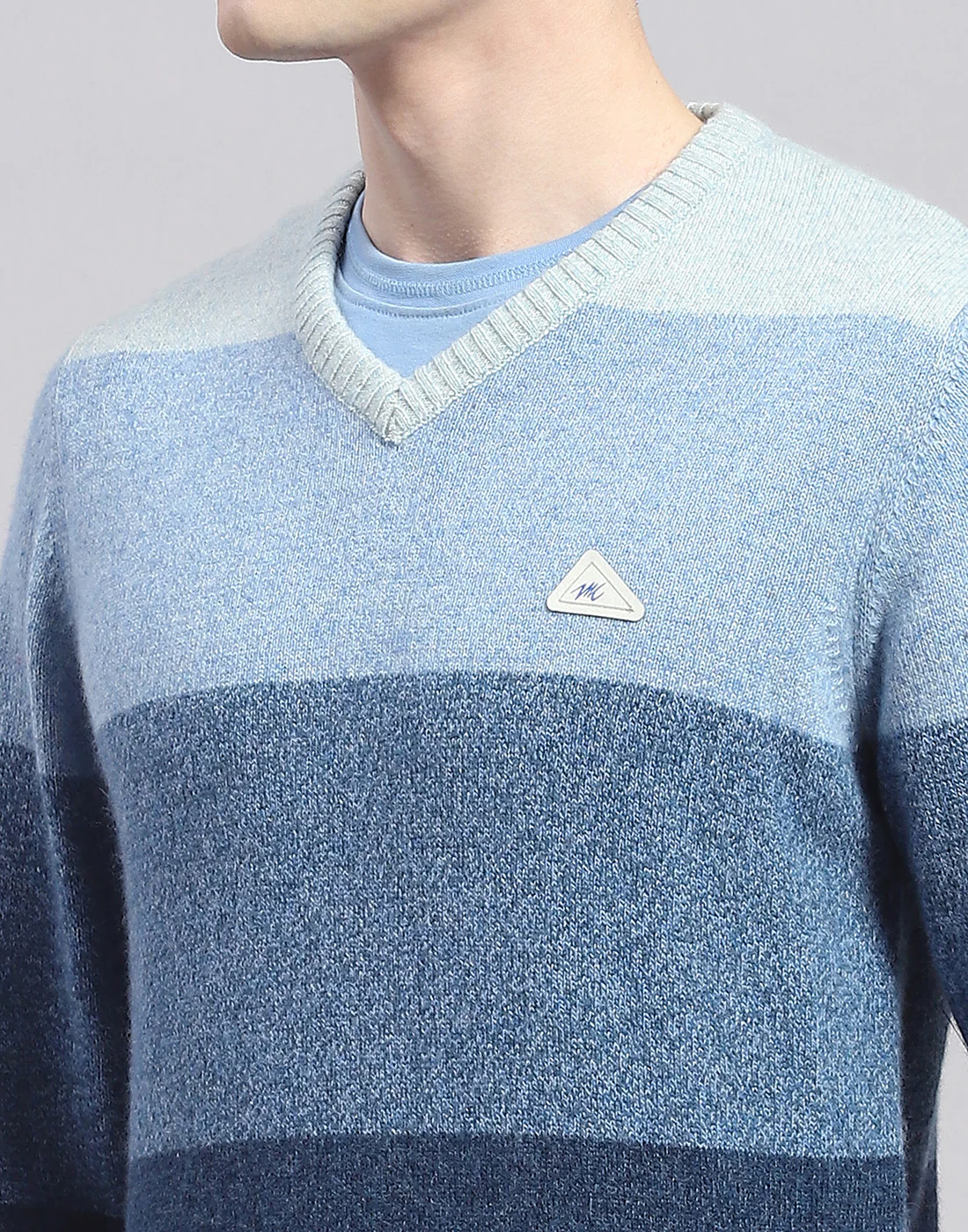 Men Blue Stripe V Neck Full Sleeve Pullover - Image 7