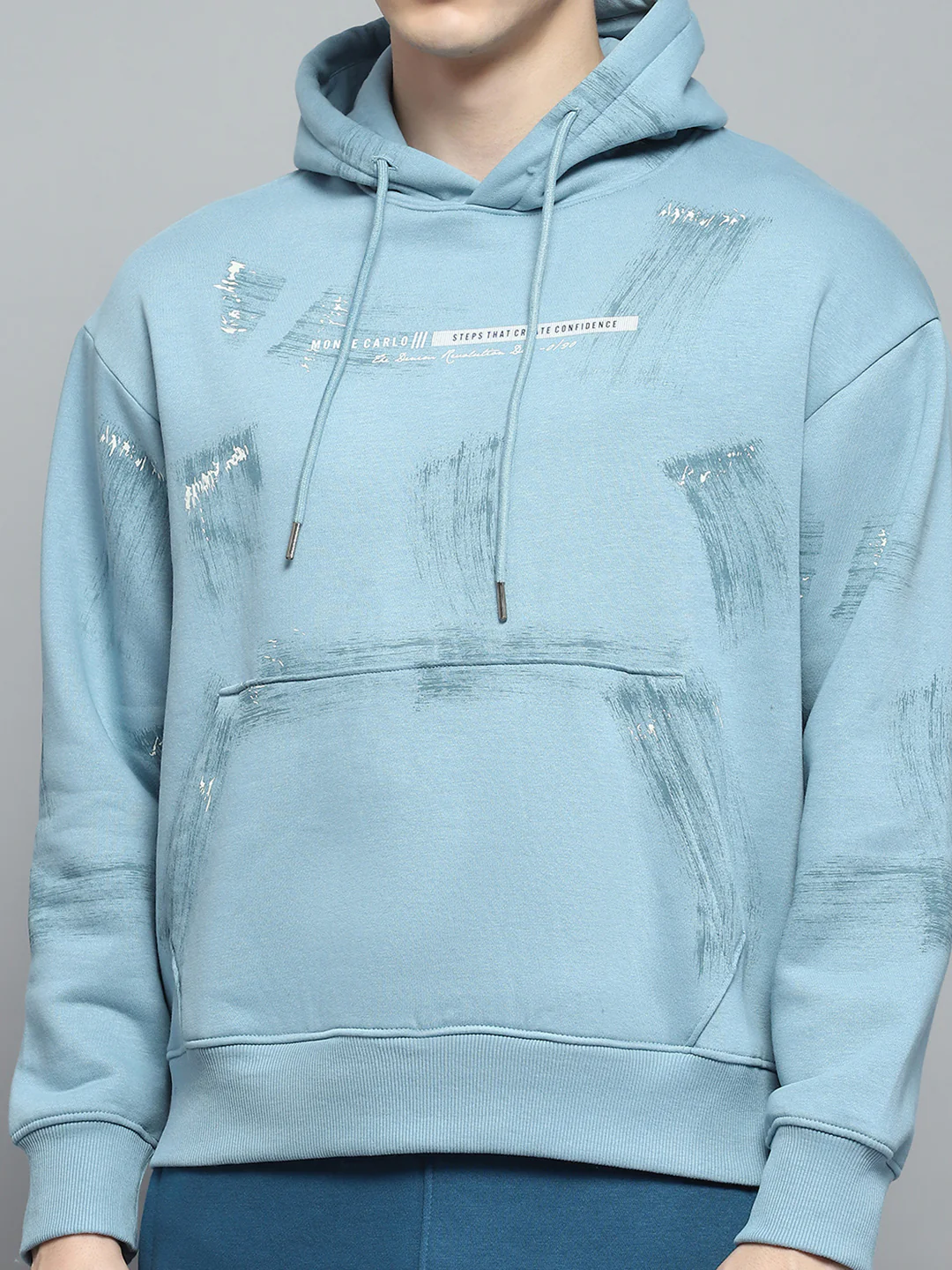 Men Blue & Teal Blue Printed Hooded Full Sleeve Winter Tracksuit - Image 7