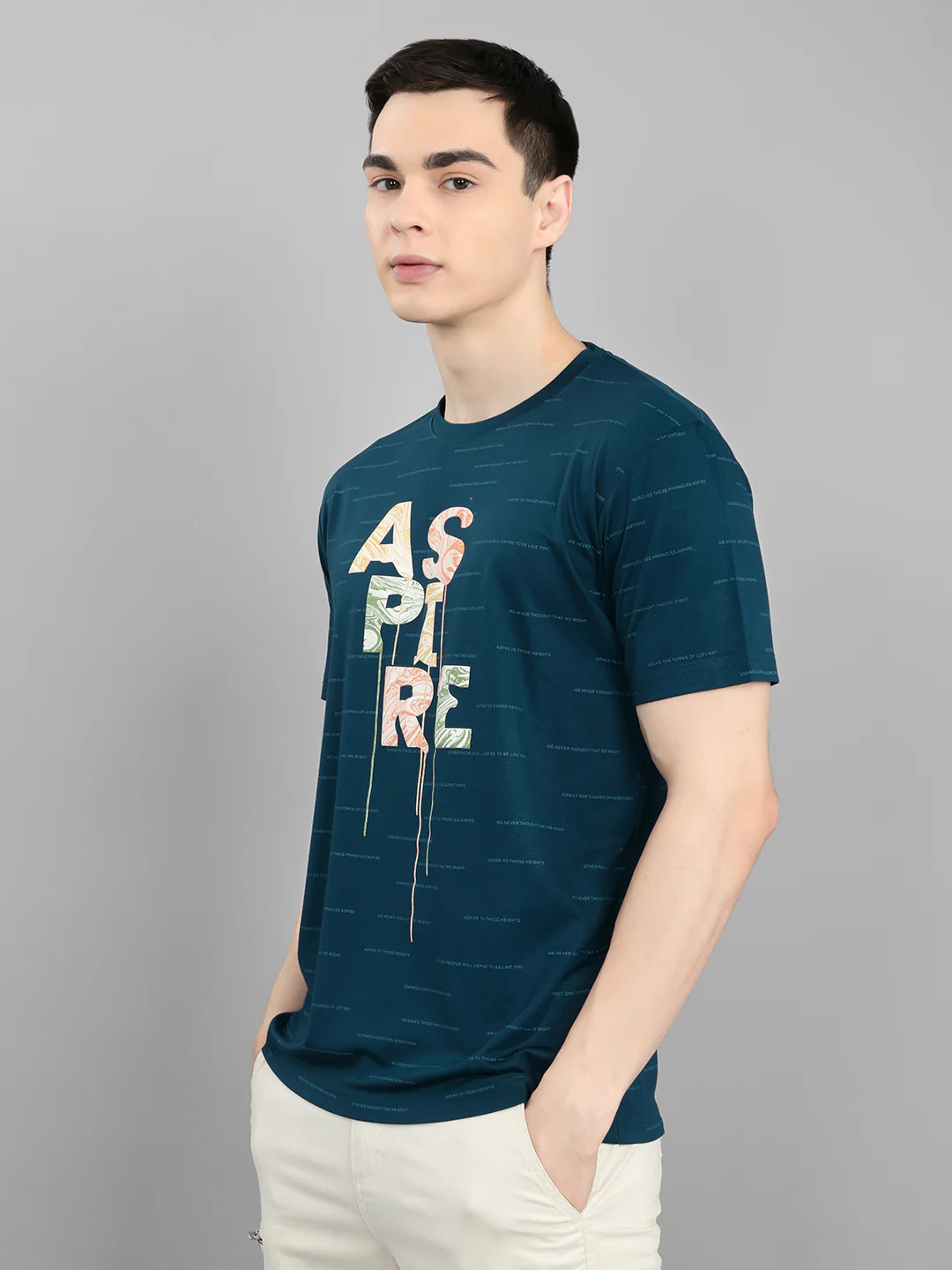 Men Blue Typography Print Round Neck Half Sleeve T-Shirt - Image 2