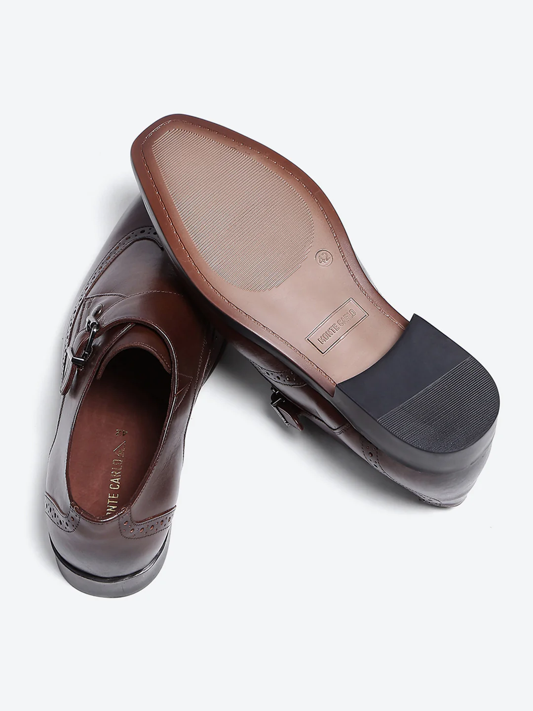 Men Brown Buckle Leather Formal Monks - Image 7