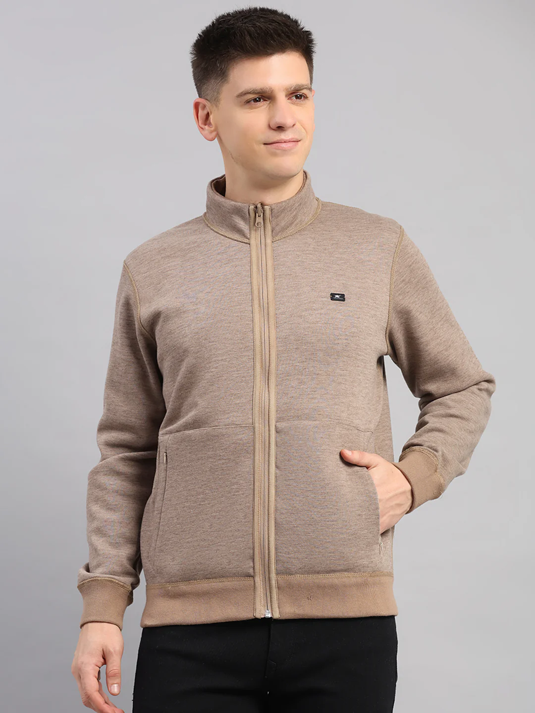 Men Brown Check Collar Full Sleeve Reversible Sweatshirt - Image 7