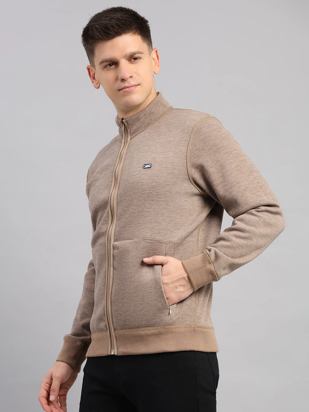Men Brown Check Collar Full Sleeve Reversible Sweatshirt - Image 8