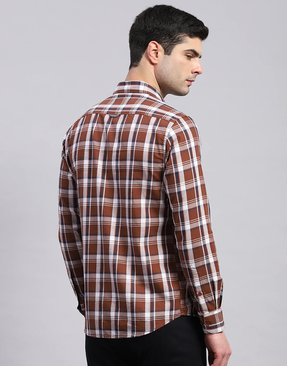Men Brown Check Collar Full Sleeve Shirt - Image 6