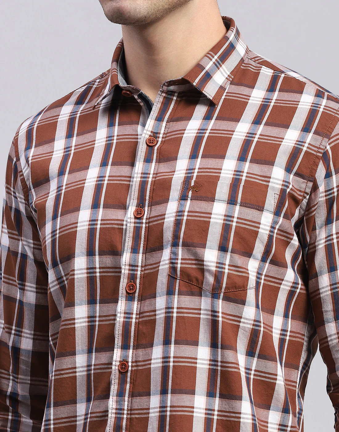 Men Brown Check Collar Full Sleeve Shirt - Image 7