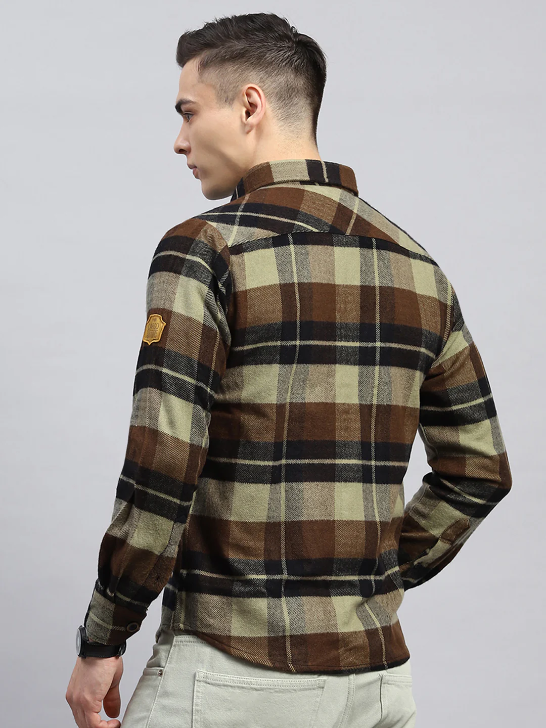 Men Brown Check Collar Full Sleeve Shirt - Image 5