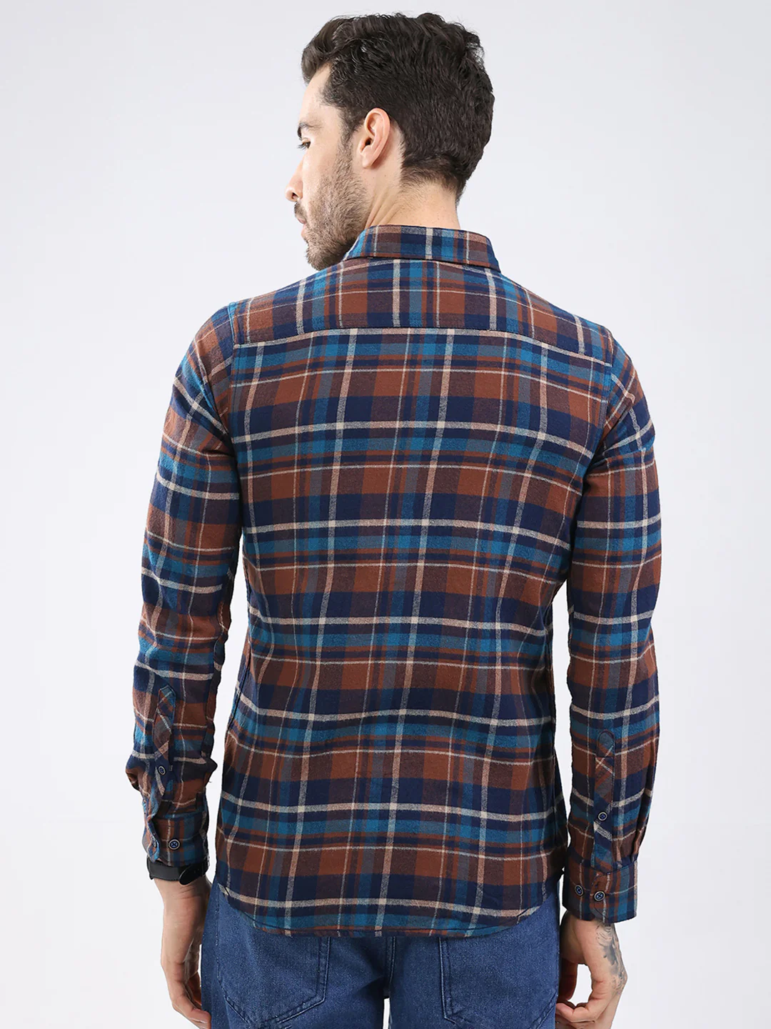 Men Brown Check Collar Full Sleeve Shirt - Image 5