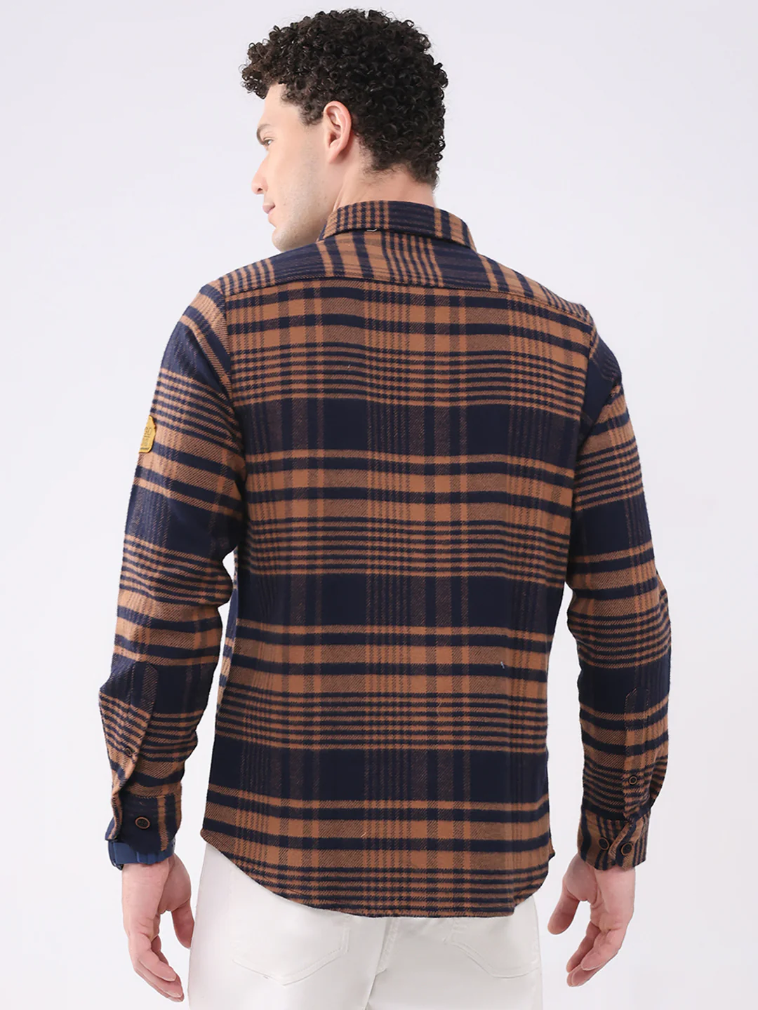 Men Brown Check Collar Full Sleeve Shirt - Image 5