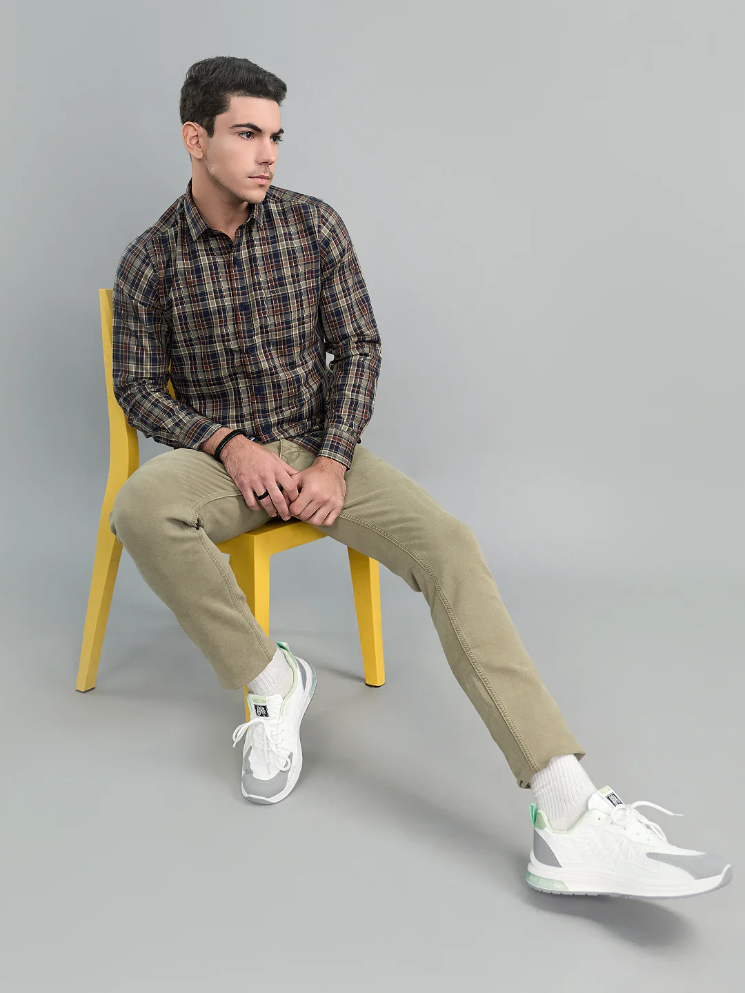 Men Brown Check Collar Full Sleeve Shirt - Image 6