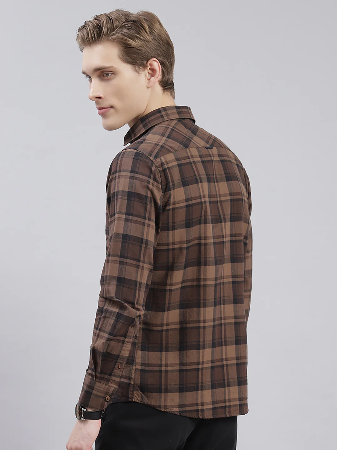 Men Brown Check Collar Full Sleeve Shirts - Image 5