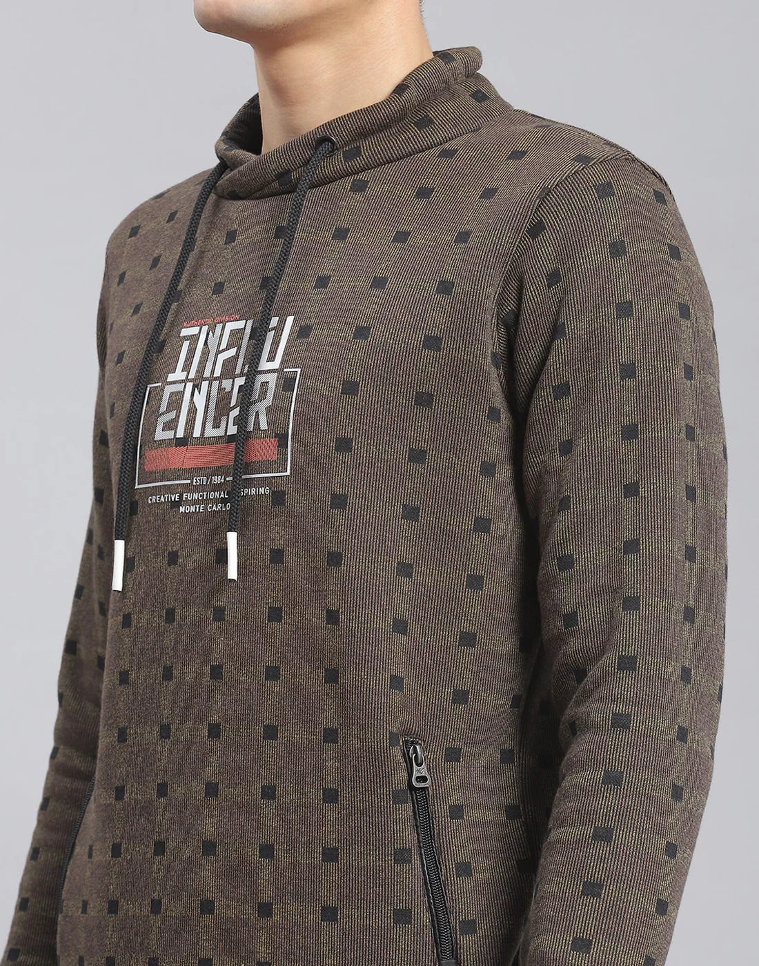 Men Brown Check F Neck Full Sleeve Sweatshirt - Image 7