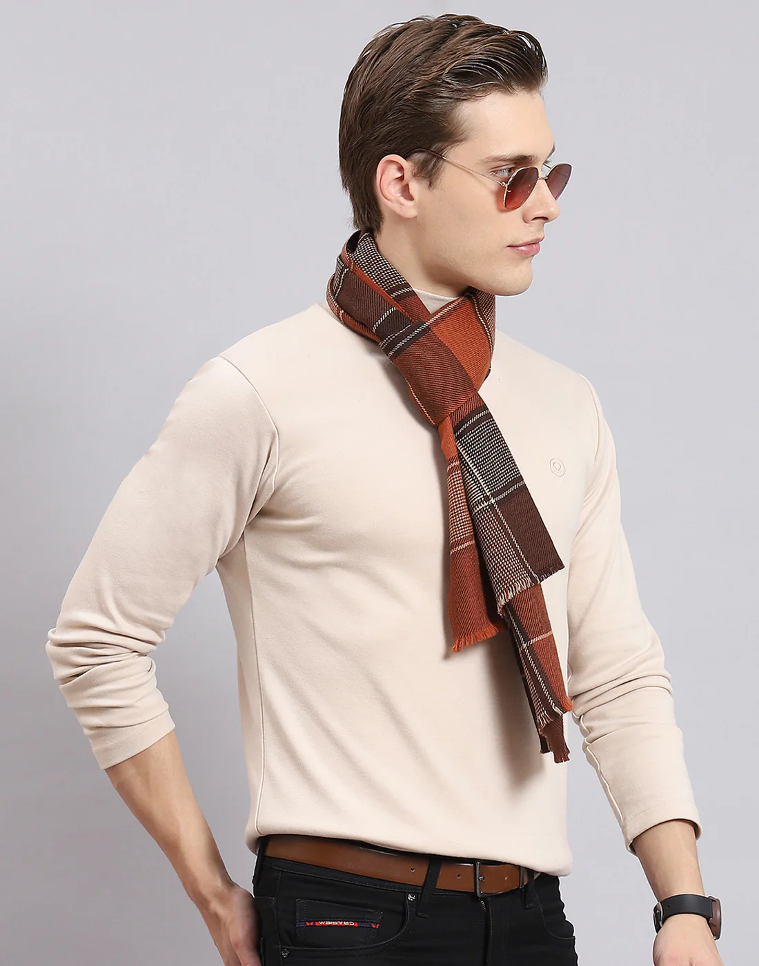 Men Brown Check Muffler - Image 4