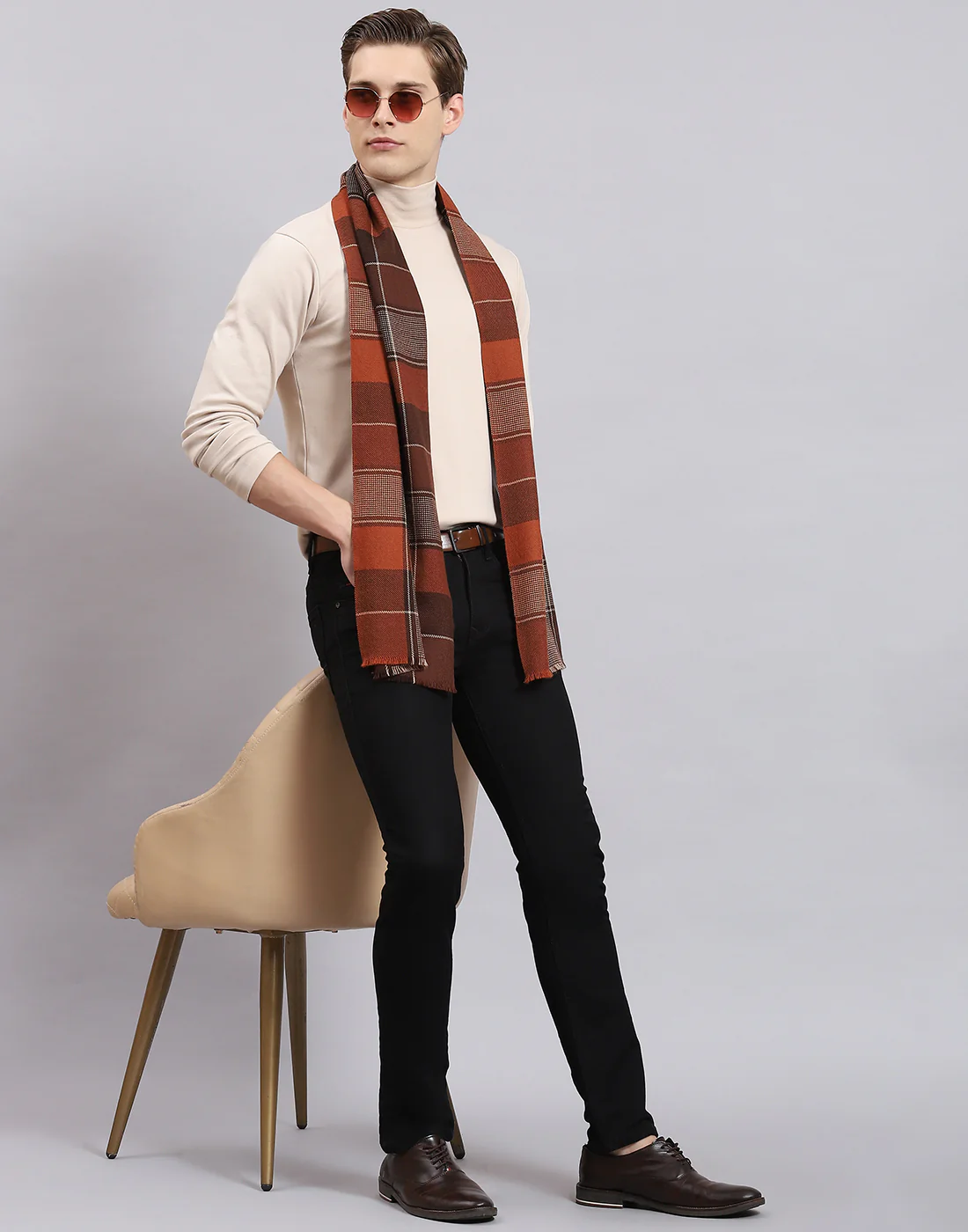 Men Brown Check Muffler - Image 6