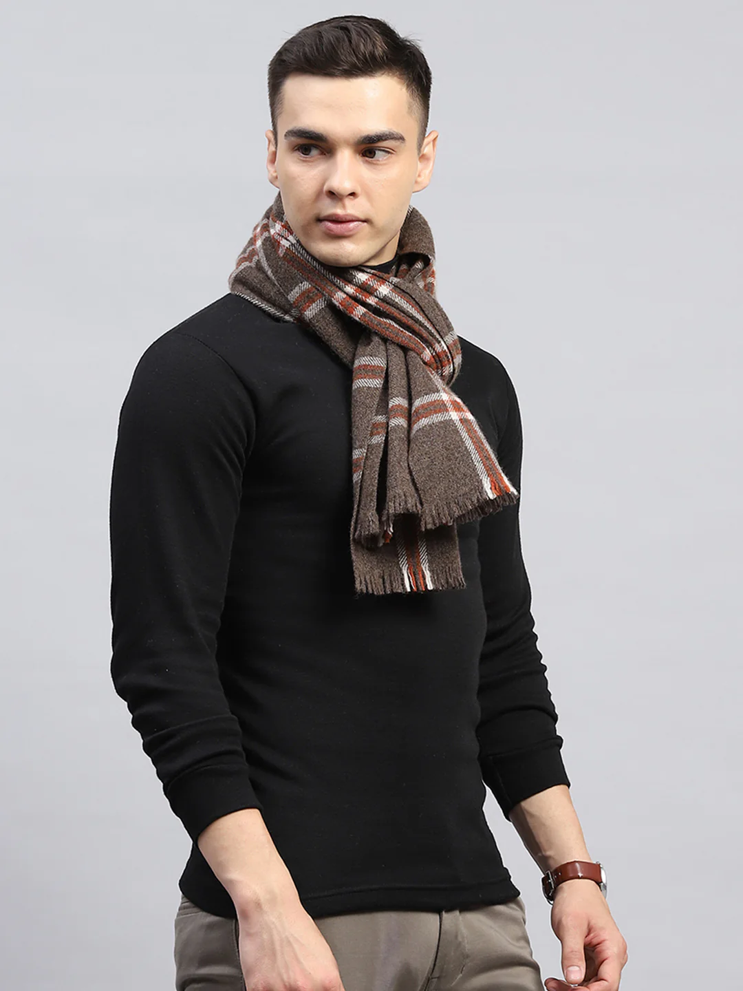 Men Brown Check Muffler - Image 4