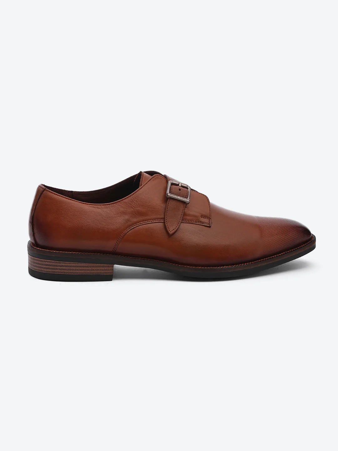Men Brown Elastic Leather Formal Monks - Image 5