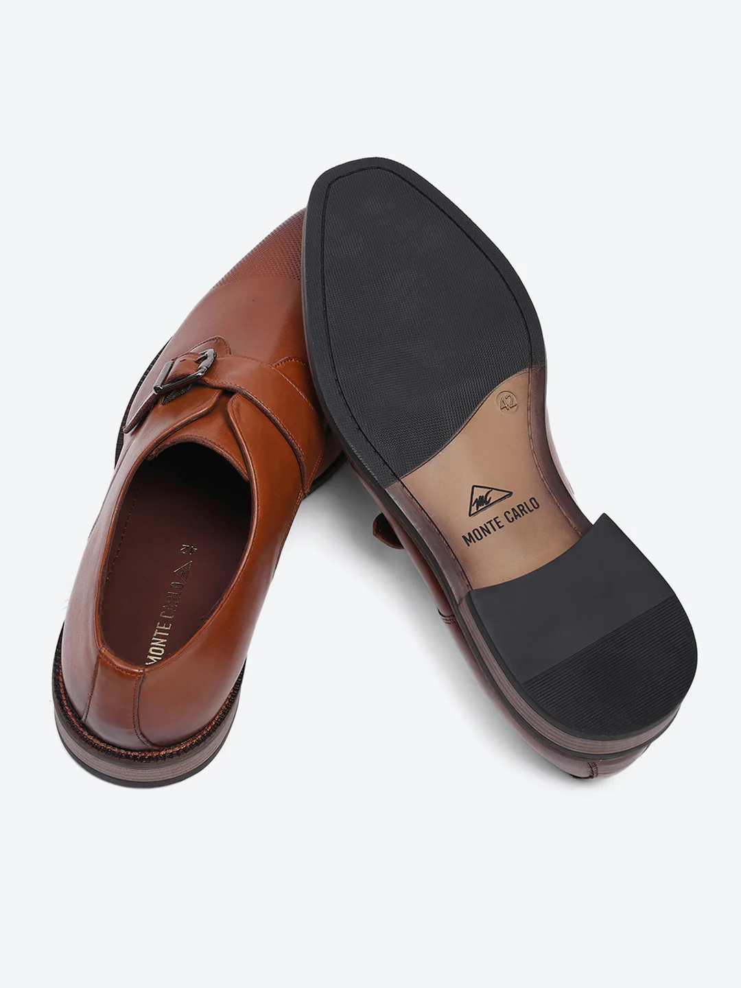 Men Brown Elastic Leather Formal Monks - Image 8