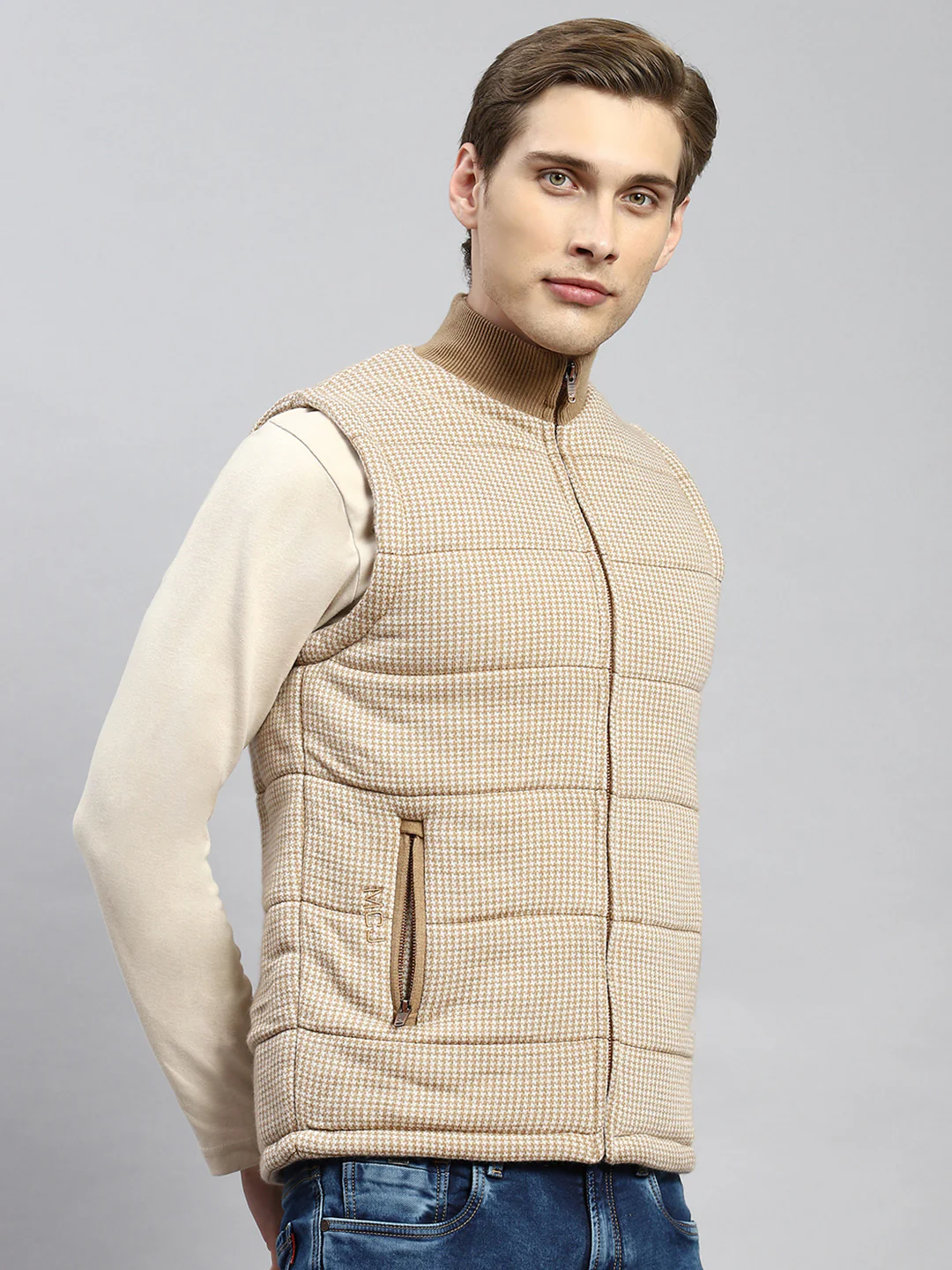 Men Brown Jaquard Jacket - Image 3
