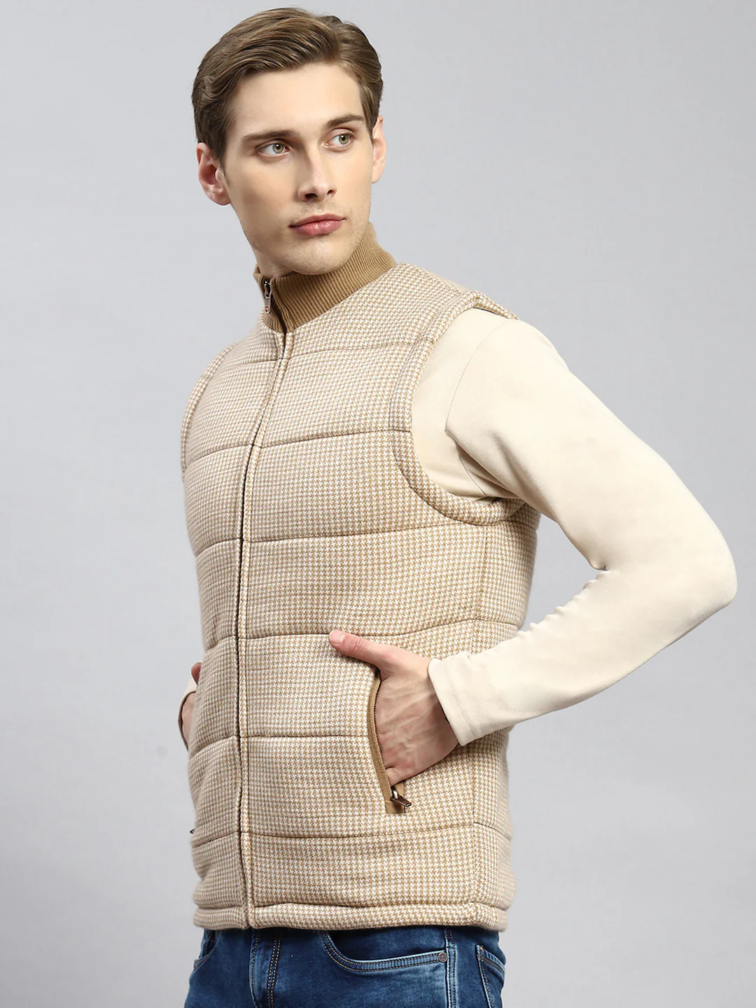 Men Brown Jaquard Jacket - Image 4