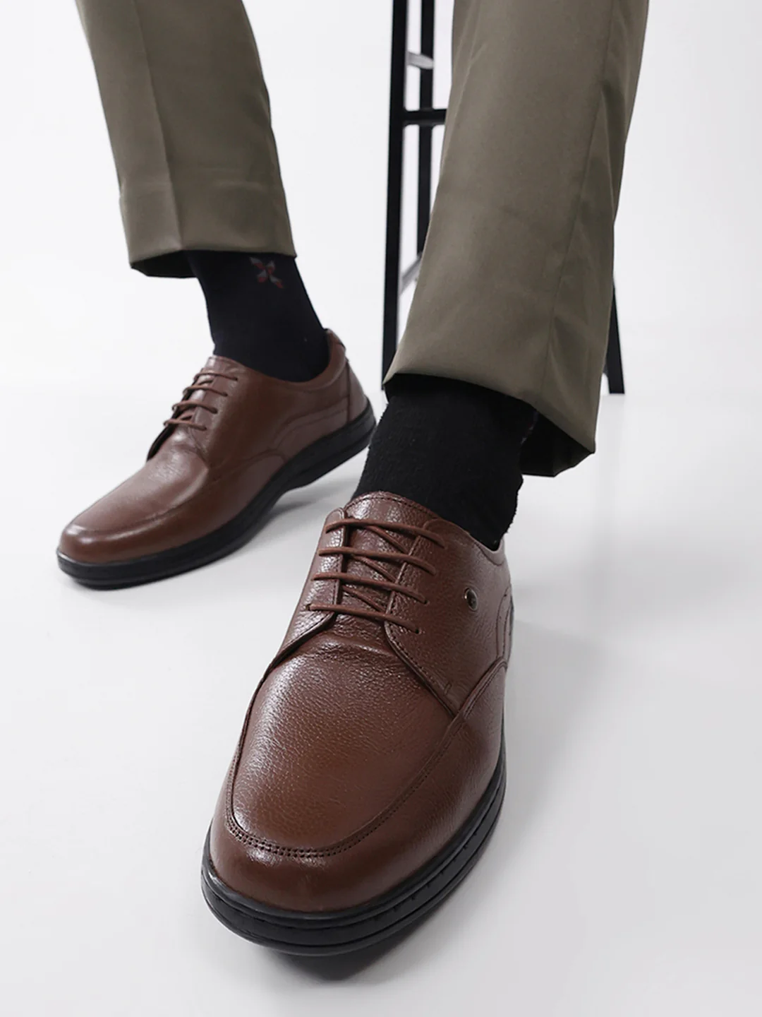 Men Brown Lace Up Genuine Leather Formal Shoes - Image 10