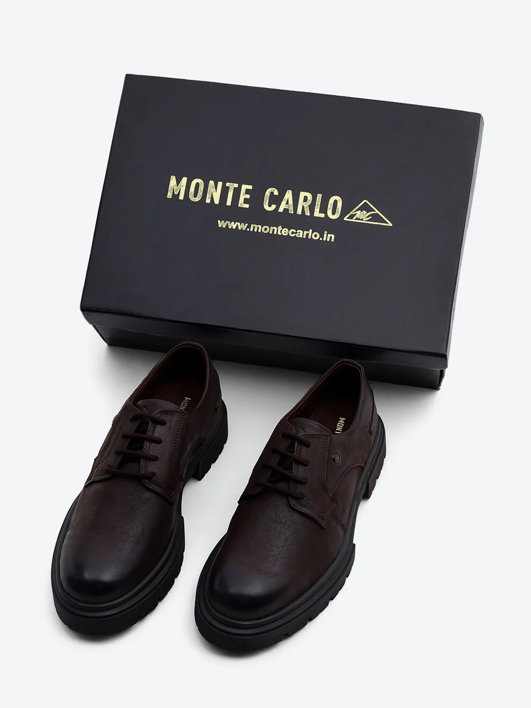Men Brown Lace Up Leather Chunky Shoes - Image 2