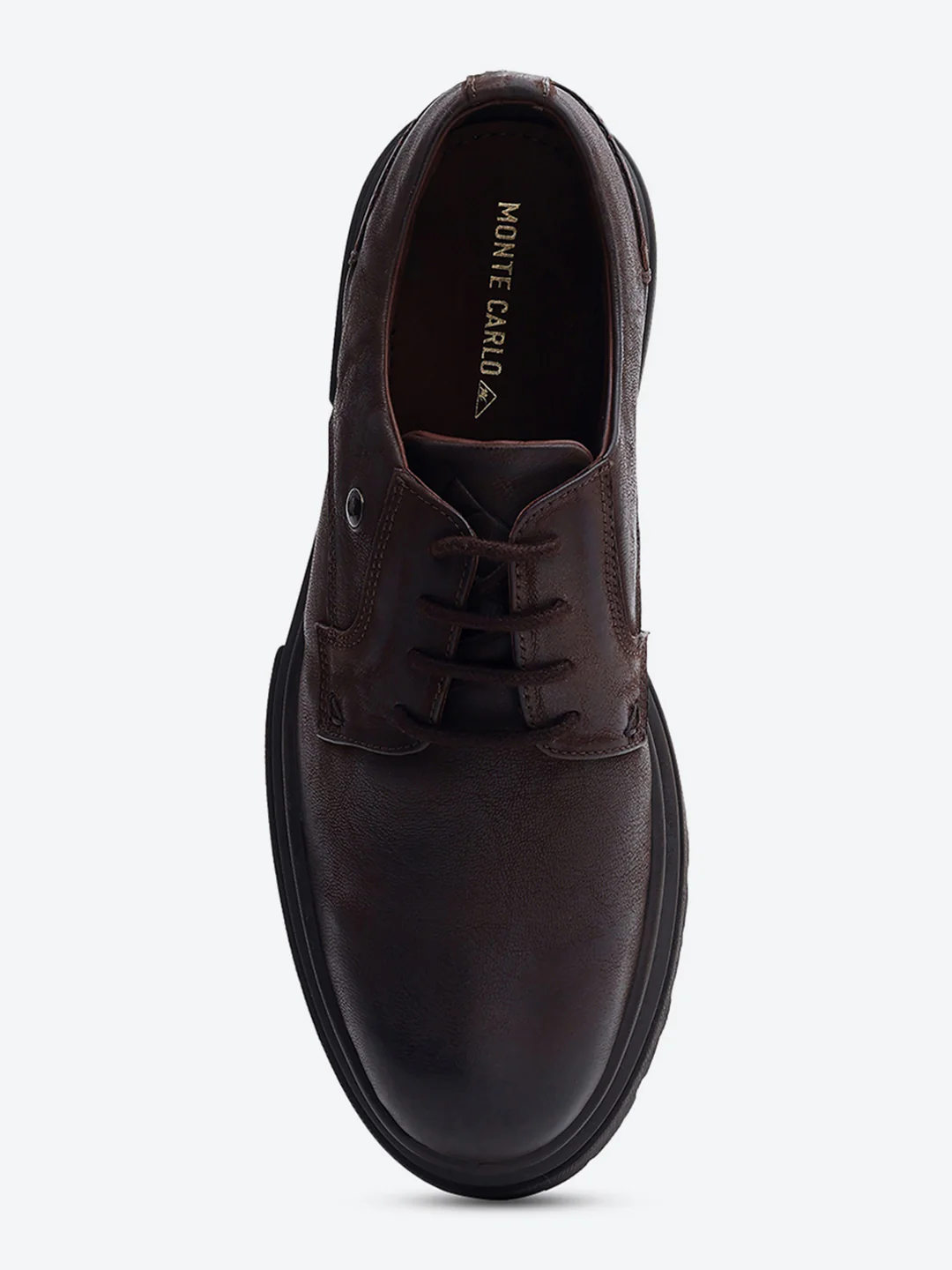 Men Brown Lace Up Leather Chunky Shoes - Image 6