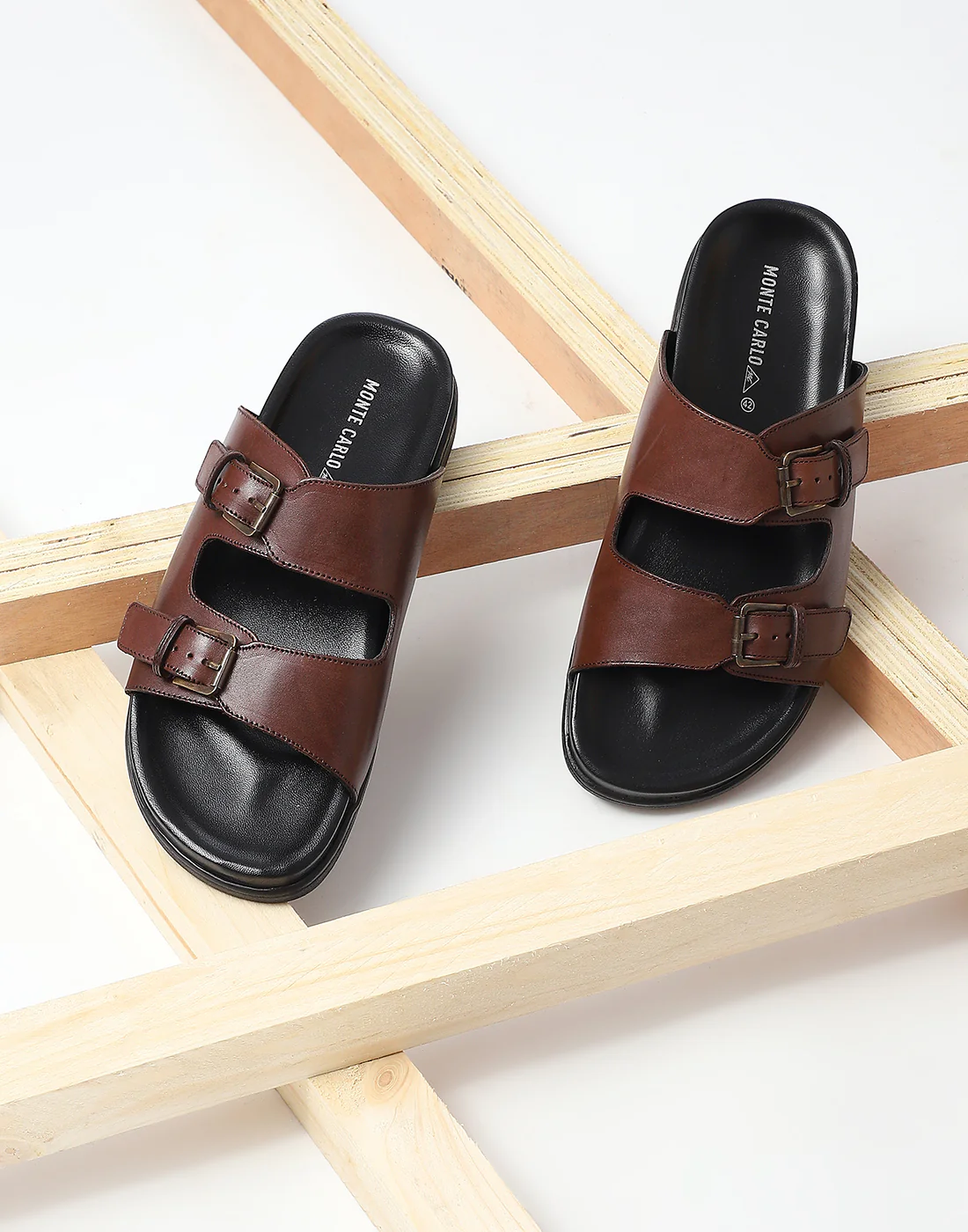 Men Brown Leather Comfort Casual Slippers - Image 2