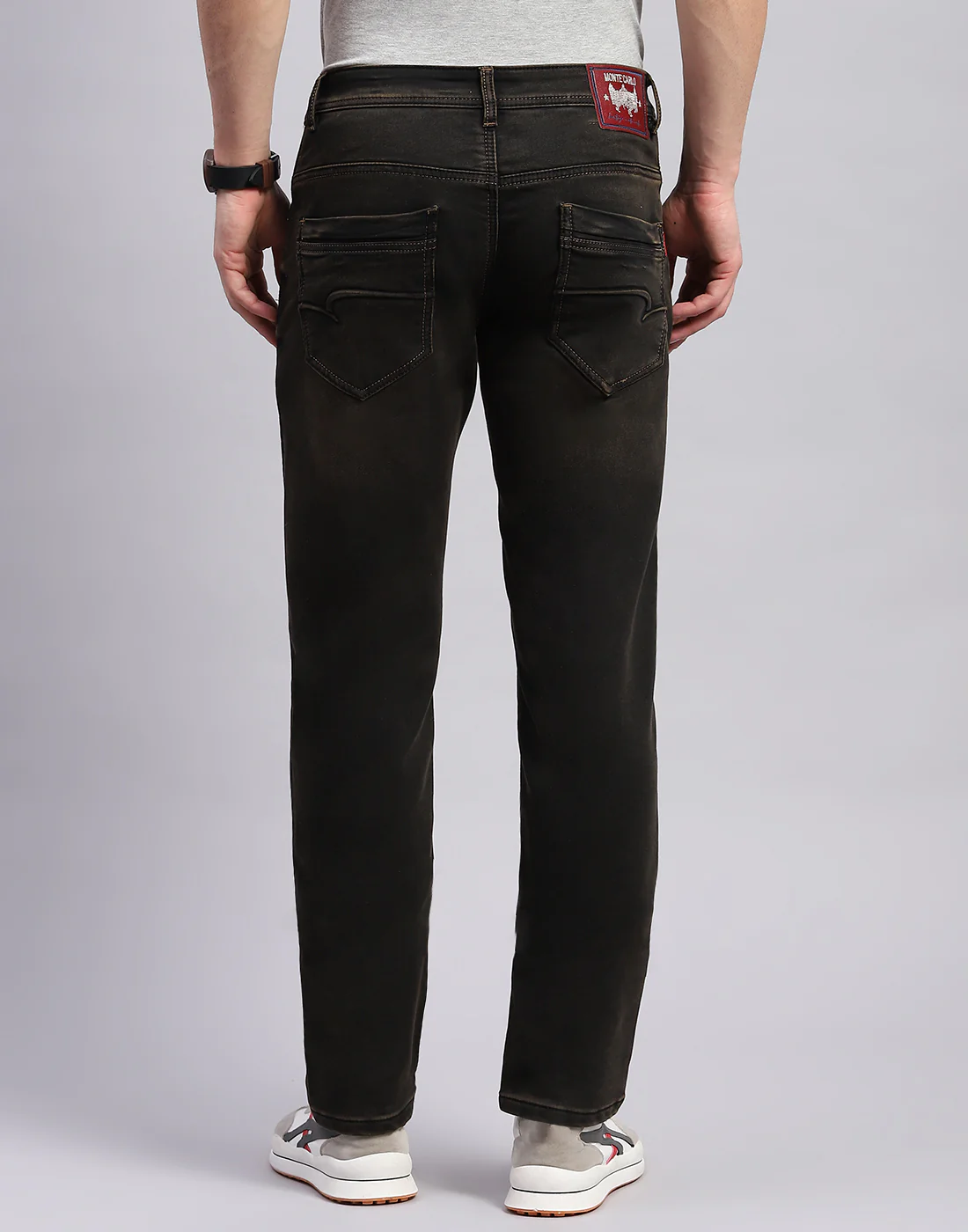 Men Brown Light Wash Narrow Fit Denim - Image 5