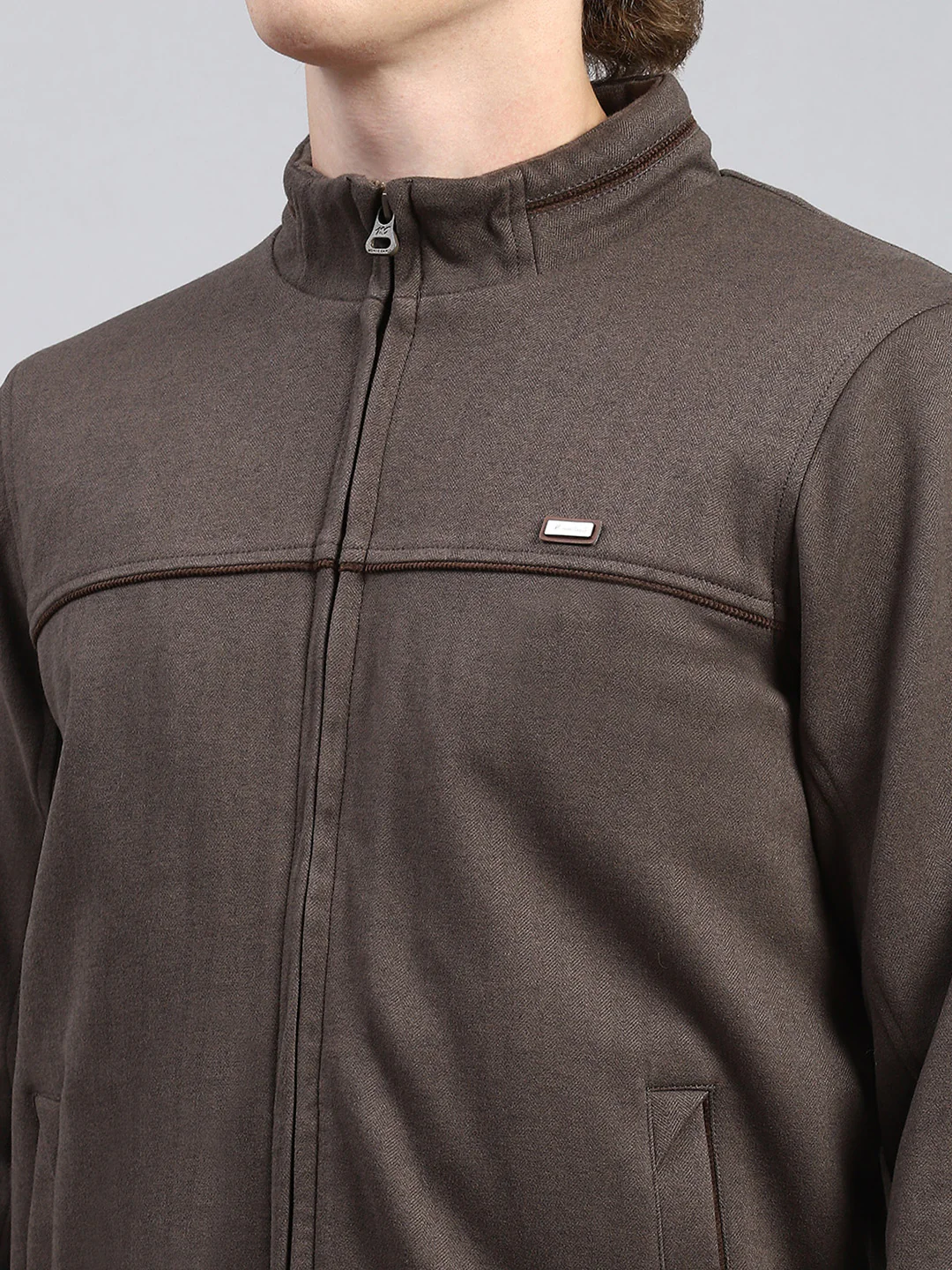 Men Brown Plain Jacket - Image 6