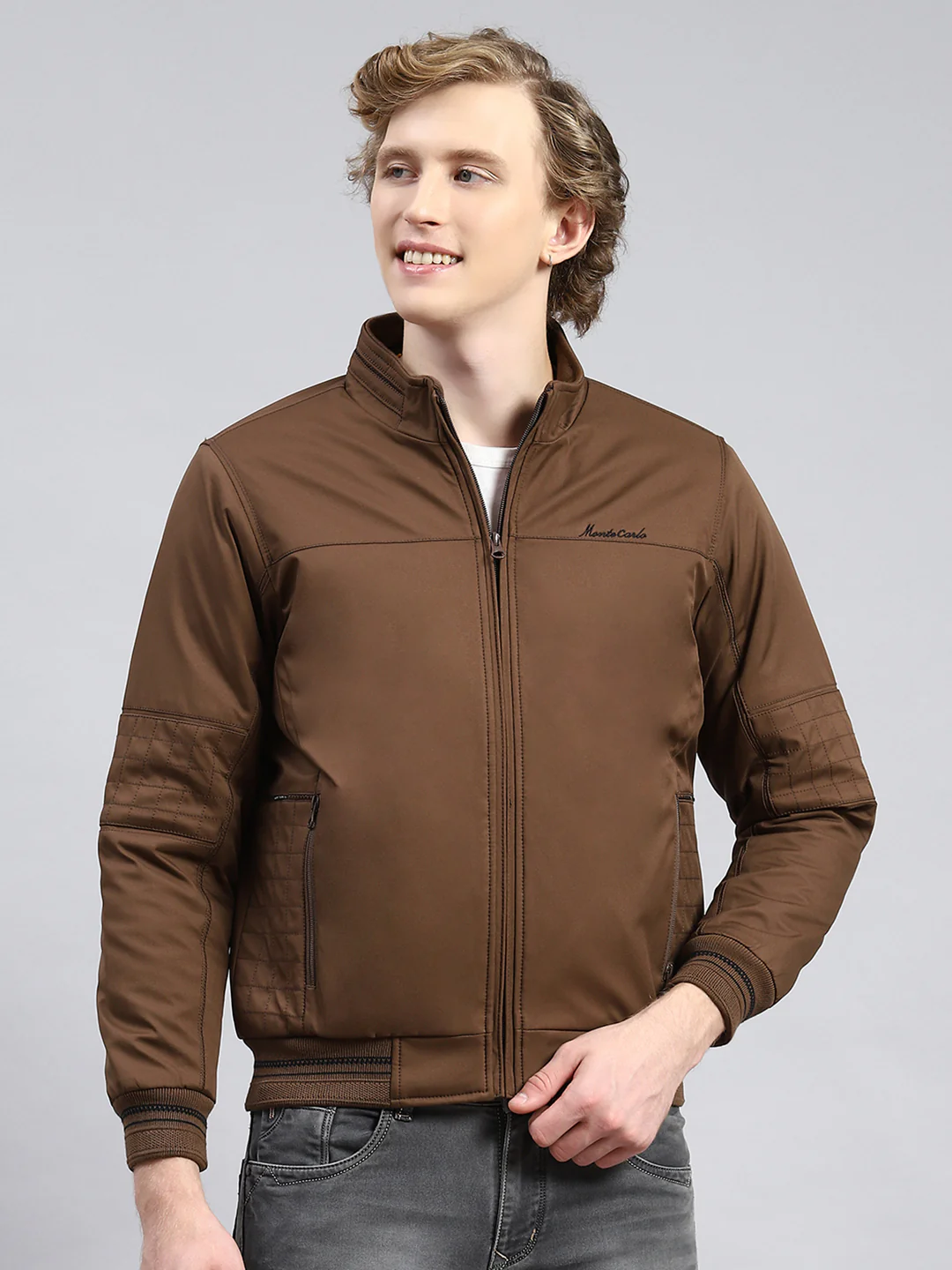 Men Brown Plain Jacket - Image 2
