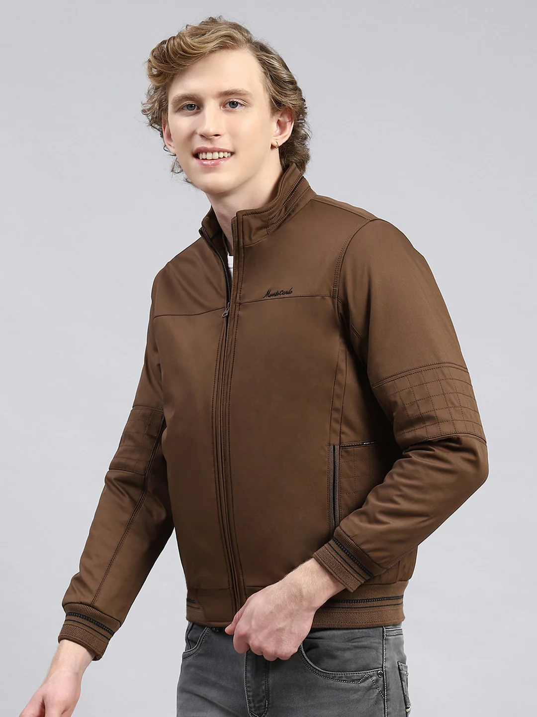 Men Brown Plain Jacket - Image 4