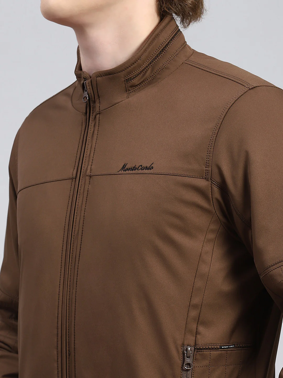 Men Brown Plain Jacket - Image 6