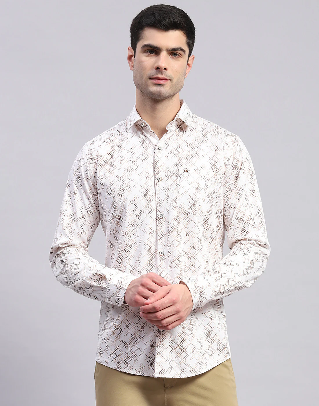 Men Brown Printed Collar Full Sleeve Shirt - Image 3