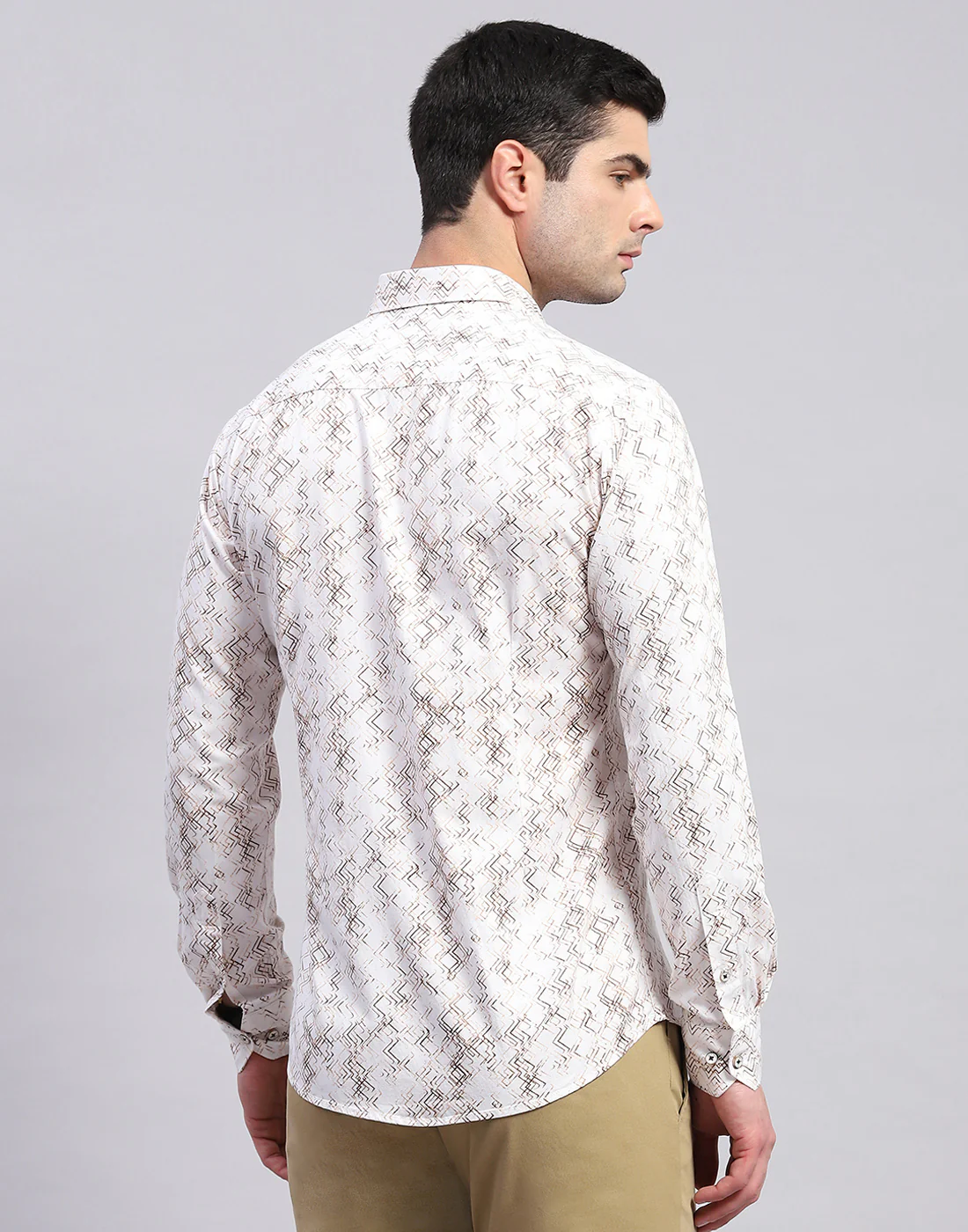 Men Brown Printed Collar Full Sleeve Shirt - Image 6