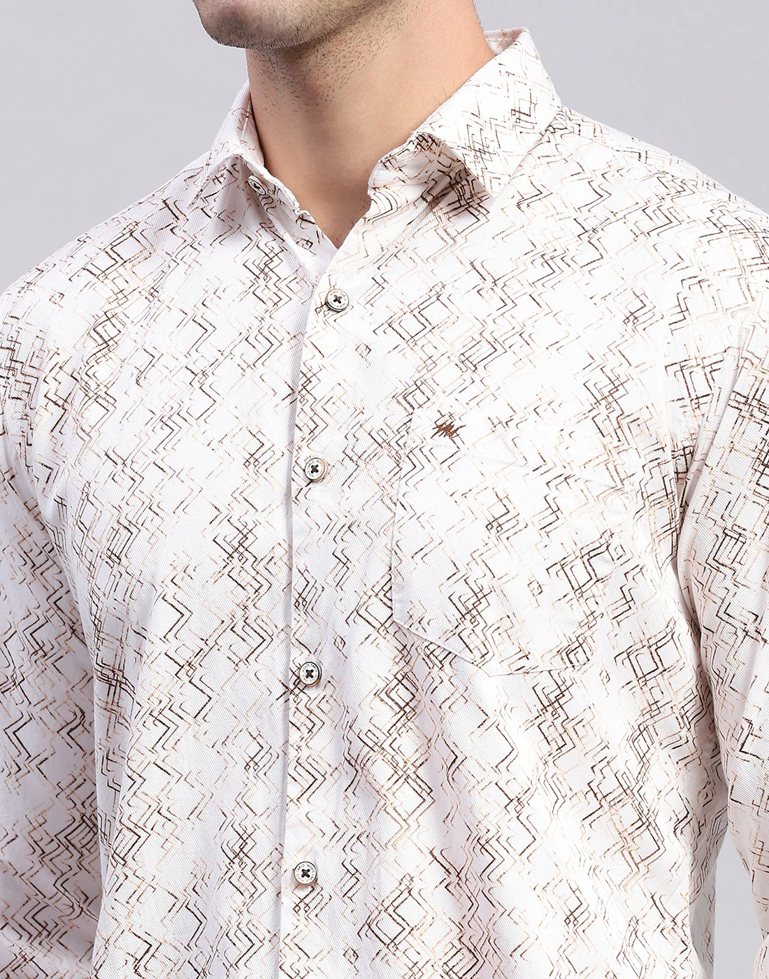 Men Brown Printed Collar Full Sleeve Shirt - Image 7